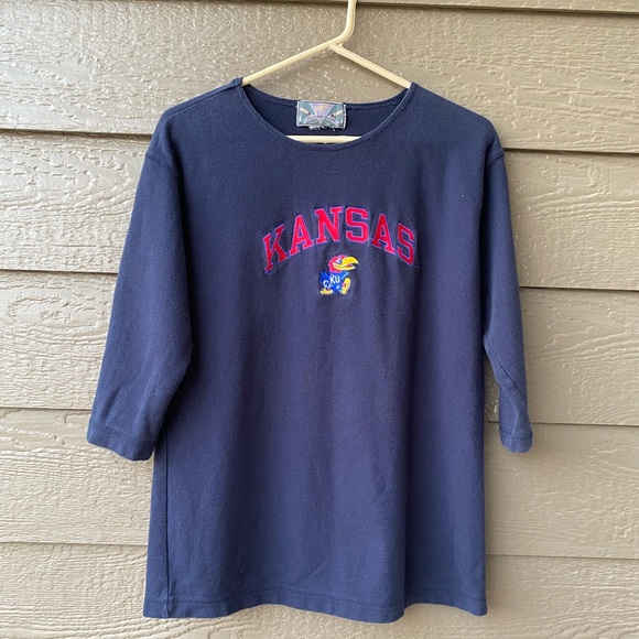 Cheyenne River KANSAS JAYHAWKS NAVY BLUE ARCH MASCOT T SHIRT - Picture 1 of 7